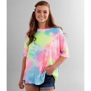 Cherish Tie Dye Boxy Dolman 70's Waffle Knit Oversized Top Women Sz Large